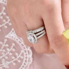 2 PC Oval Cut CVD Diamond Sterling Silver Bridal Wedding & Engagement Ring Set for Women