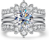 3 PC Round Cut Moissanite Sterling Silver Bridal Engagement & Wedding Ring Set