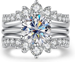 2PC Round Cut Moissanite 925 Sterling Silver Bridal Engagement & Wedding Promise Ring Set for Women