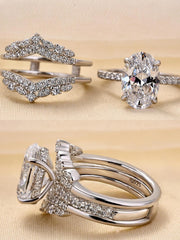 2 PC Oval Cut Moissanite Sterling Silver Insert Bridal Wedding & Engagement Ring Set for Women