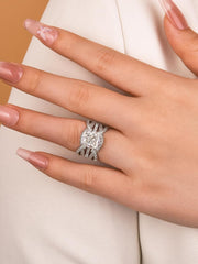 2 PC Cushion Cut Moissanite Sterling Silver Bridal Wedding & Engagement Ring Set with Enhancer Bands