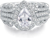 2 PC Pear Cut Moissanite Sterling Silver Bridal Wedding & Engagement Ring Enhancer Set for Women