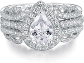 2 PC Pear Cut CVD Diamond 18K Gold Bridal Wedding & Engagement Ring Enhancer Set