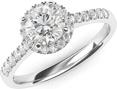 Round Brilliant Cut Moissanite Sterling Silver Halo Engagement Ring with Side Stones