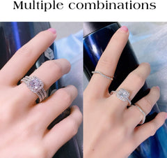 3 PC Round Cut Moissanite Three-in-One Halo Wedding Engagement Promise Eternity Ring for Women