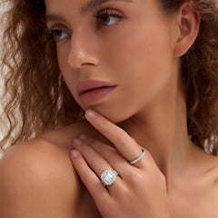 2 PC Emerald Cut Moissanite Sterling Silver Bridal Wedding & Engagement Ring Set for Women