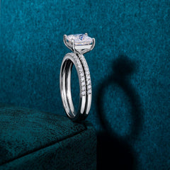 2 PCs Princess Cut Moissanite Sterling Silver Bridal Wedding & Engagement Ring Set for Women