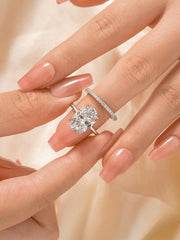 2 PC Oval Cut Moissanite Sterling Silver Bridal Wedding & Engagement Ring Set for Women