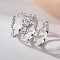 3 PC Round Cut Moissanite Halo Sterling Silver Bridal Wedding & Engagement Ring Set for Women