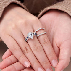 3pcs Pear Shape CVD Diamond 18K Gold Bridal Wedding & Engagement Ring Set for Wo