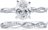 2 PC Oval Cut CVD Diamond Infinity Twisting Pave 10K Gold Bridal Wedding Engagement Ring Set for Women
