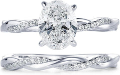 2 PC Oval Cut CVD Diamond Infinity Twisting Pave Sterling Silver Bridal Wedding & Engagement Ring Set for Women