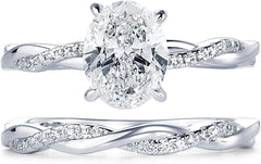 2 PC Oval Cut Moissanite Infinity Twisting Pave Sterling Silver Bridal Wedding & Engagement Ring Set for Women