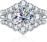 2 PC Round Moissanite Wedding Ring Set Sterling Silver Engagement Rings Bridal Set for Women