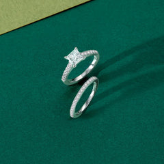 2 PC Princess Cut Moissanite Sterling Silver Wedding Bridal Engagement Ring Set for Women