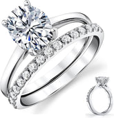 2PC Oval Cut Moissanite Sterling Silver Bridal Engagement & Wedding Ring Set for Women