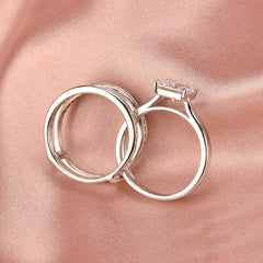 2PC Princess Cut Moissanite Sterling Silver Bridal Engagement Ring Set with Enhancer Wrap Band