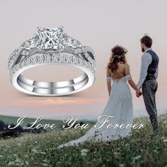 2 PC Marquise Cut Moissanite Vintage Sterling Silver Bridal Wedding & Engagement Ring Set with Insert Band