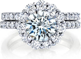 2 PC Round CVD Diamond Crown Halo 18K Gold Bridal Wedding & Engagement Ring Set