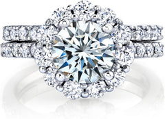 2 PC Round CVD Diamond Crown Halo 18K Gold Bridal Wedding & Engagement Ring Set