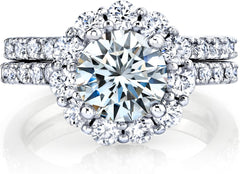 2 PC Round Moissanite Crown Halo Sterling Silver Bridal Wedding & Engagement Ring Set for Women