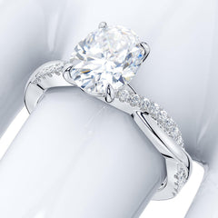 Oval Cut Genuine CVD Diamond 4-Prong Petite Twisted Vine 10K Gold Engagement & Promise Ring