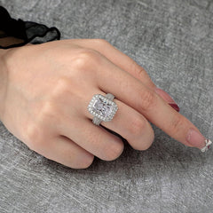 Radiant Cut Moissanite 925 Sterling Silver Halo Engagement, Wedding & Promise Ring for Women
