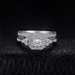 2 PC Princess Cut Halo CVD Diamond 10K Gold Bridal Wedding Engagement Ring Set for Women