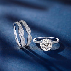 2 PC Vintage Round Cut Moissanite Sterling Silver Wedding Ring Guard Enhancer Engagement Set for Women