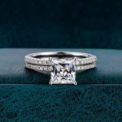 2 PCs Princess Cut Moissanite Sterling Silver Bridal Wedding & Engagement Ring Set for Women