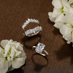 2PCS Cushion Cut CVD Diamond 925 Sterling Silver Interchangeable Bridal Engagement & Wedding Ring Set for Women