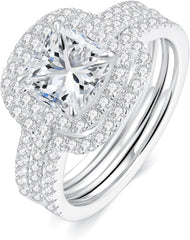 2 PC Cushion Cut Moissanite Sterling Silver Bridal Wedding & Engagement Ring Set for Women