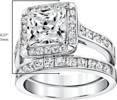 2 PC Princess Cut Moissanite Sterling Silver Bridal Wedding & Engagement Ring Set for Women