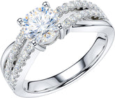 Round Brilliant Cut Moissanite Sterling Silver Infinity Crossover Engagement & Promise Ring for Women