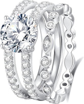 3 PC Round Cut Moissanite Sterling Silver Butterfly Bridal Ring Set Engagement, Wedding, Promise & Anniversary Ring for Women