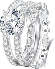 3 PC Round Cut CVD Diamond Sterling Silver Butterfly Bridal Ring Set Engagement, Wedding, Promise & Anniversary Ring for Women