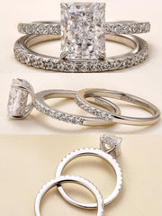 Radiant Cut Engagement Ring Set, Sterling Silver Moissanite Simulated Moissanite Wedding Ring Set for Women