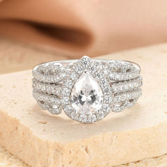 2 PC Pear Cut CVD Diamond Sterling Silver Bridal Wedding & Engagement Ring Enhancer Set for Women