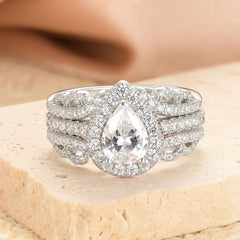 2 PC Pear Cut Moissanite Sterling Silver Bridal Wedding & Engagement Ring Enhancer Set for Women