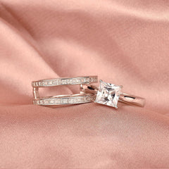 2PC Princess Cut CVD Diamond 10K Gold Bridal Engagement Ring Set Enhancer Wrap Band