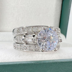 3 PC Princess Cut Moissanite Sterling Silver Bridal Wedding & Engagement Ring Set for Women