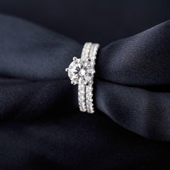 2 PC Round Cut Moissanite Sterling Silver Infinity Eternity Solitaire Engagement & Wedding Ring Set for Women