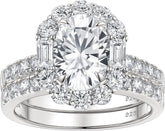2PCS Oval Cut Moissanite 925 Sterling Silver Bridal Engagement & Wedding Ring Set for Women