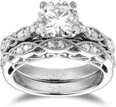 2 PC Round Cut Moissanite Sterling Silver Vintage Antique Bridal Engagement & Wedding Ring Set for Women