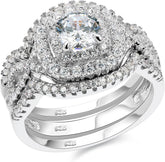2PC Round Cut Double Halo CVD Diamond 14K Gold Bridal Engagement & Wedding R