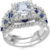 3 PC Princess Cut CVD Diamond 18K Gold Bridal Engagement Ring Set with Wedding B