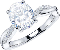Oval Cut Genuine CVD Diamond 4-Prong Petite Twisted Vine 10K Gold Engagement & Promise Ring