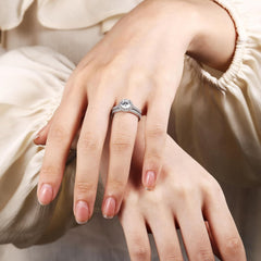 2 PC Round Cut Halo Moissanite Sterling Silver Bridal Wedding & Engagement Ring Set for Women