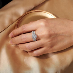 3 PC Round Brilliant Cut Moissanite Sterling Silver Bridal Wedding & Engagement Ring Set for Women