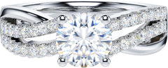 Round Brilliant Cut Moissanite Sterling Silver Infinity Crossover Engagement & Promise Ring for Women